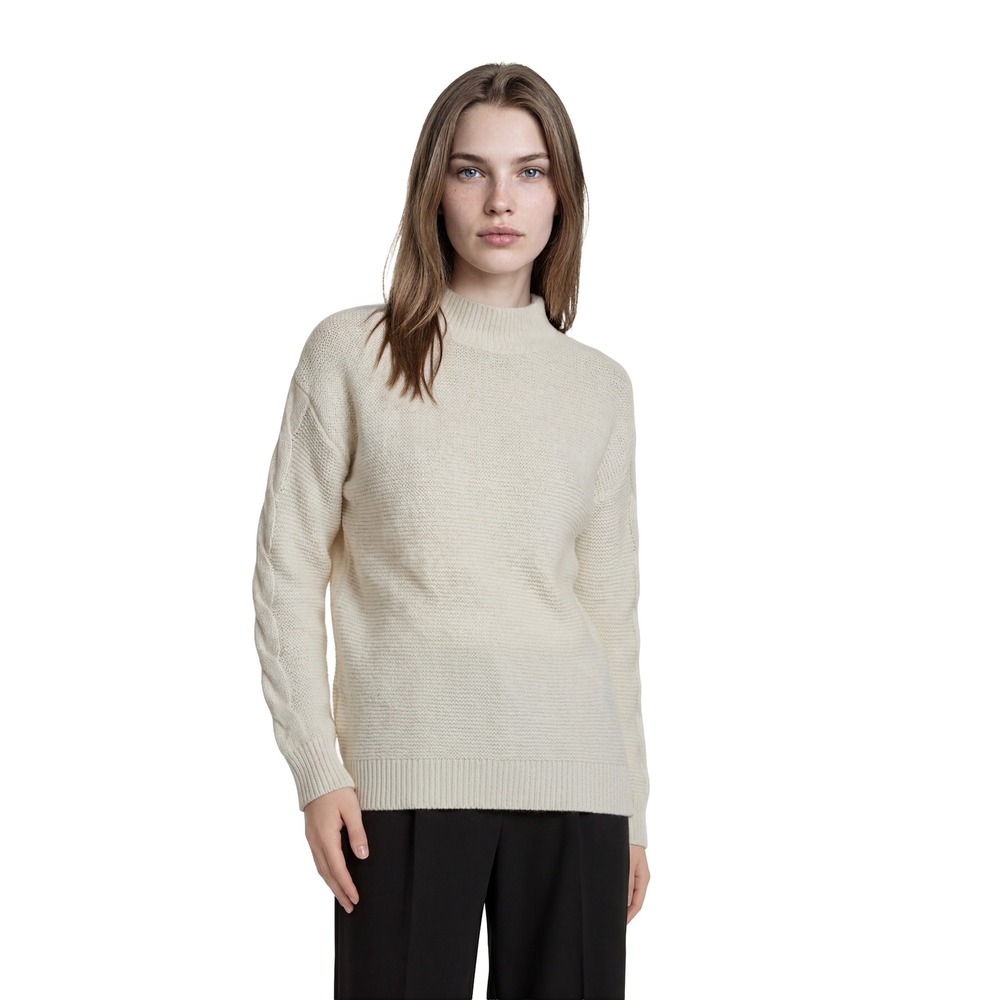 NEW J.Crew Cream Mock Neck Sweater Women's Size Small Ivory Cable Knit Sleeve
